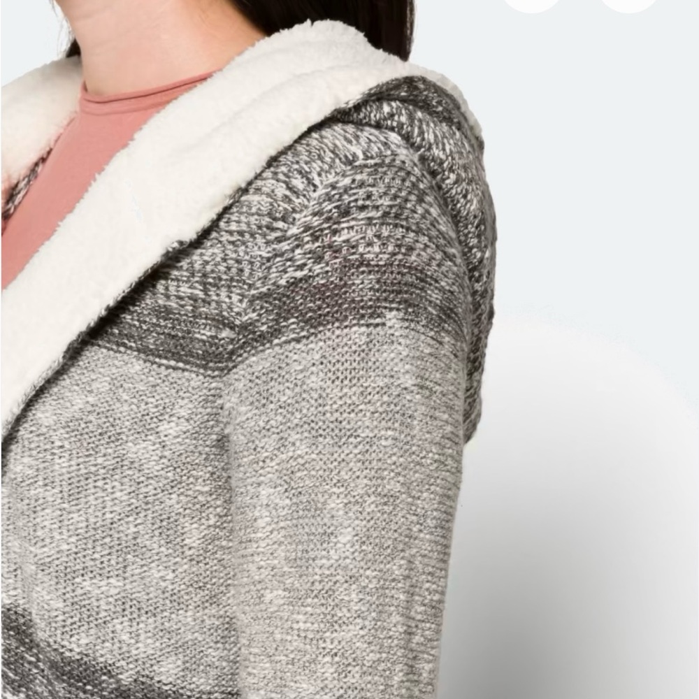 Gray and White Striped Open-Front Cardigan - Picture 2 of 5